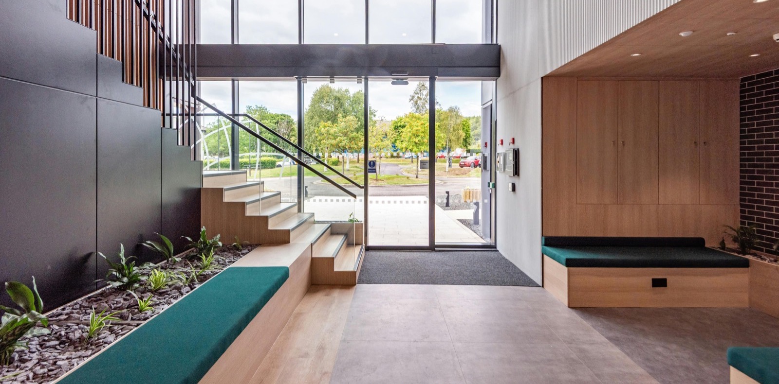 Communal circulation area finished in neutral tones.